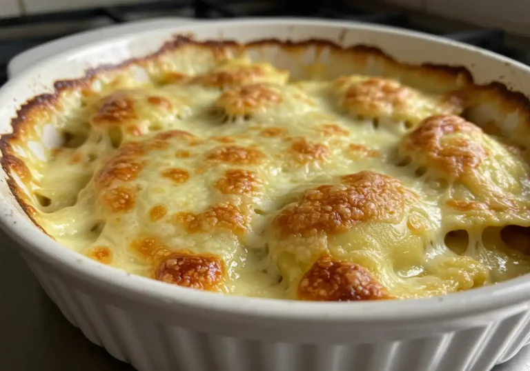gratin de ravioles doré dans un plat en céramique
