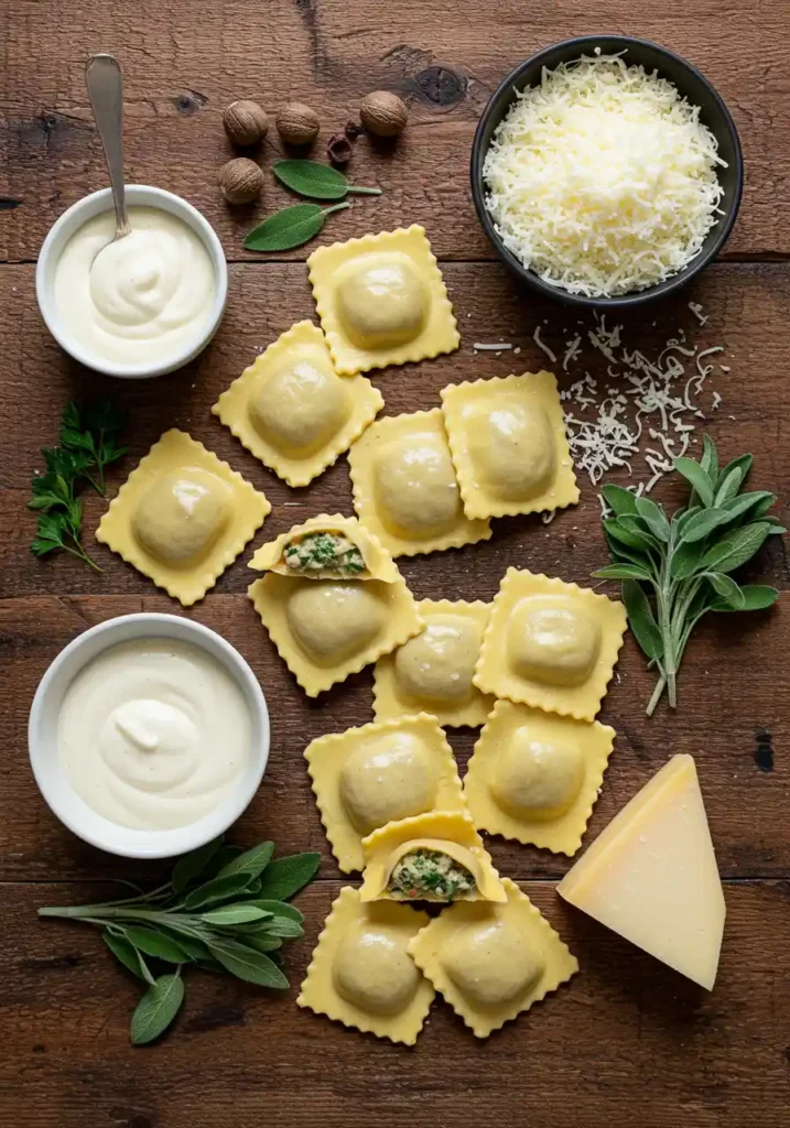 ingrédients frais pour gratin de ravioles