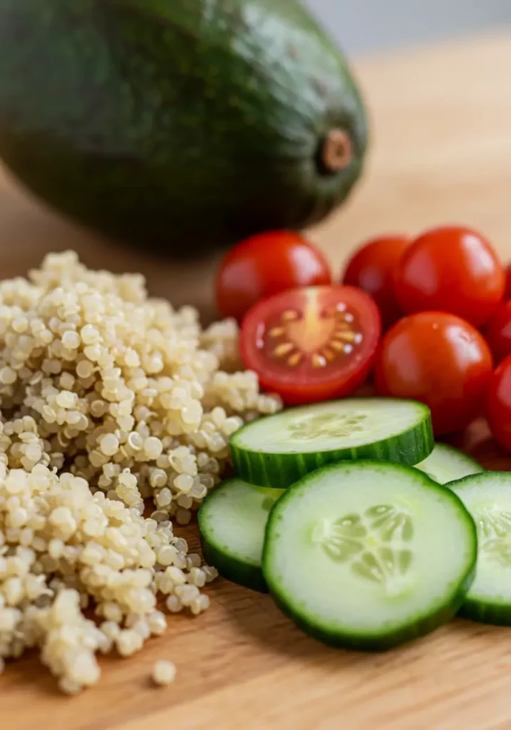 Ingrédients pour salade quinoa et avocat