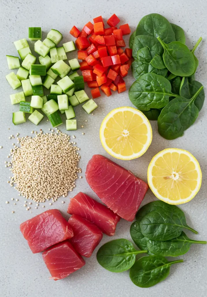 Ingrédients salade quinoa thon