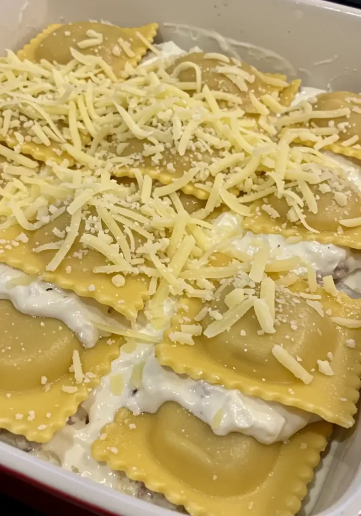 Montage du gratin de ravioles au four étape par étape