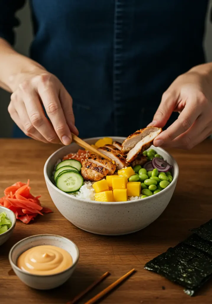 préparation recette poke bowl poulet