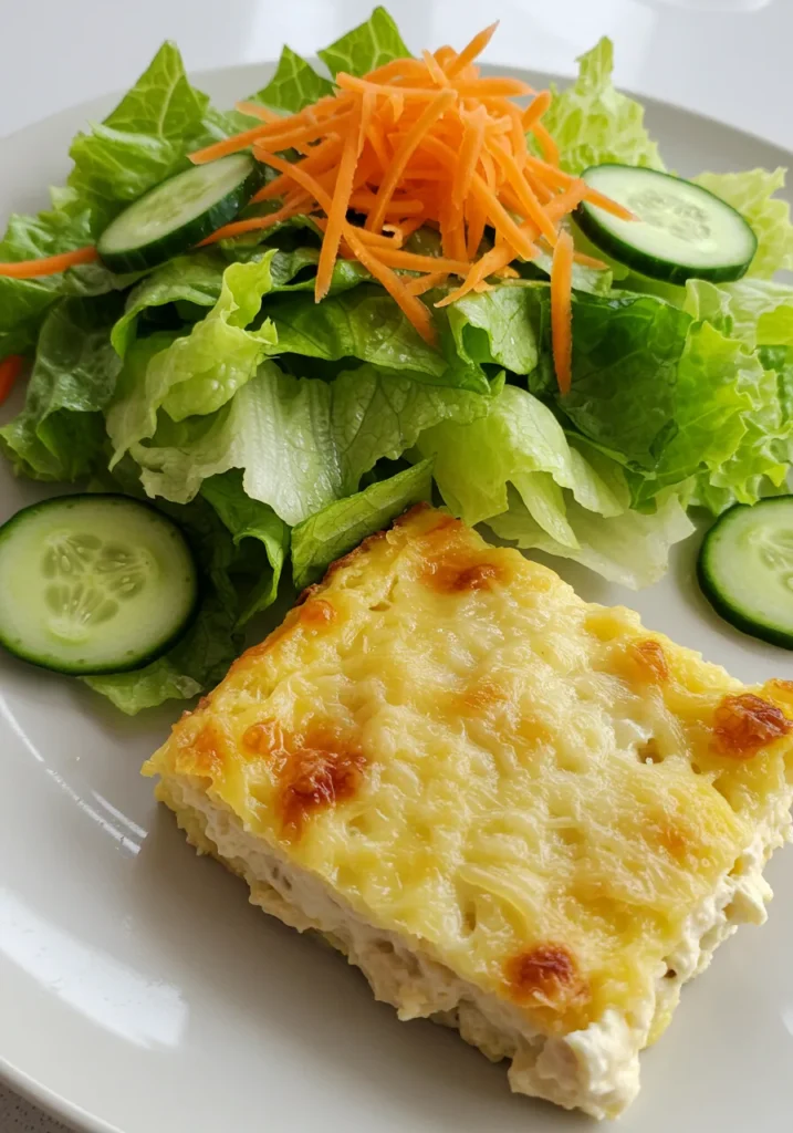 Salade fraîche servie avec gratin de ravioles