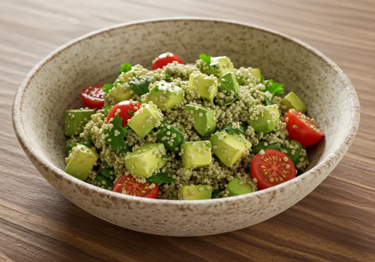 Salade quinoa et avocat dans un bol sain et coloré