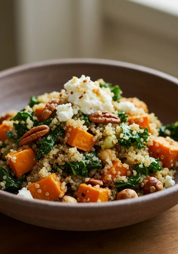 salade quinoa feta tiède avec légumes rôtis