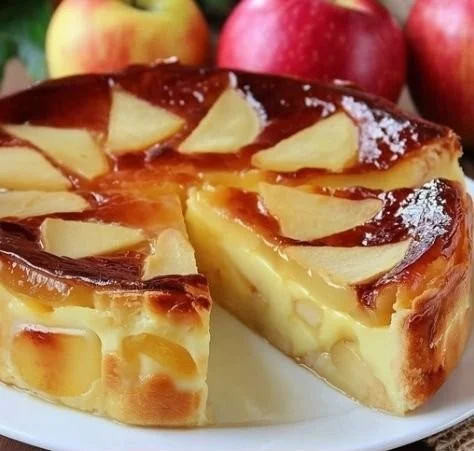 Flan aux pommes maison, dessert crémeux aux pommes et vanille.