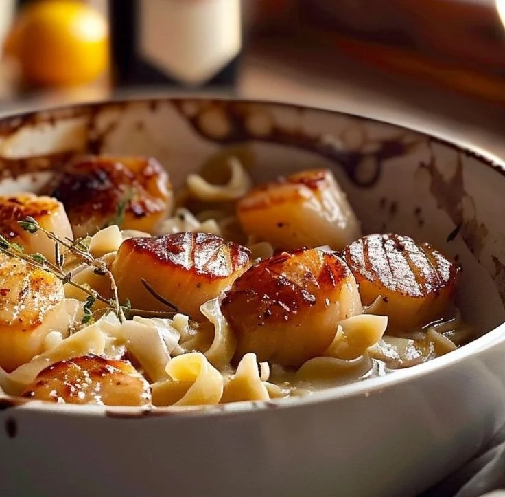 Noix de Saint-Jacques sur lit de fondue de poireaux, plat raffiné et savoureux.