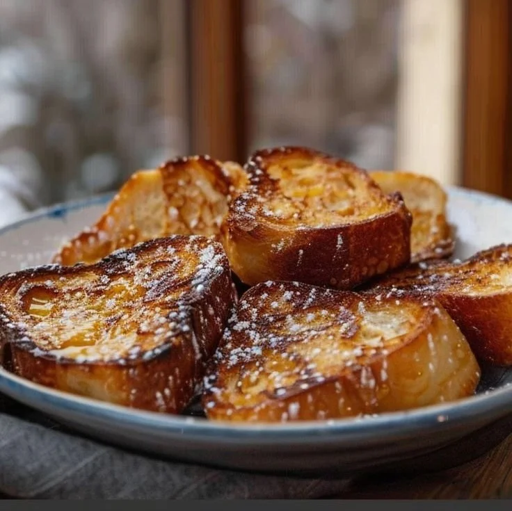 Pain Perdu Parfait servi avec du sirop d'érable et des fruits frais