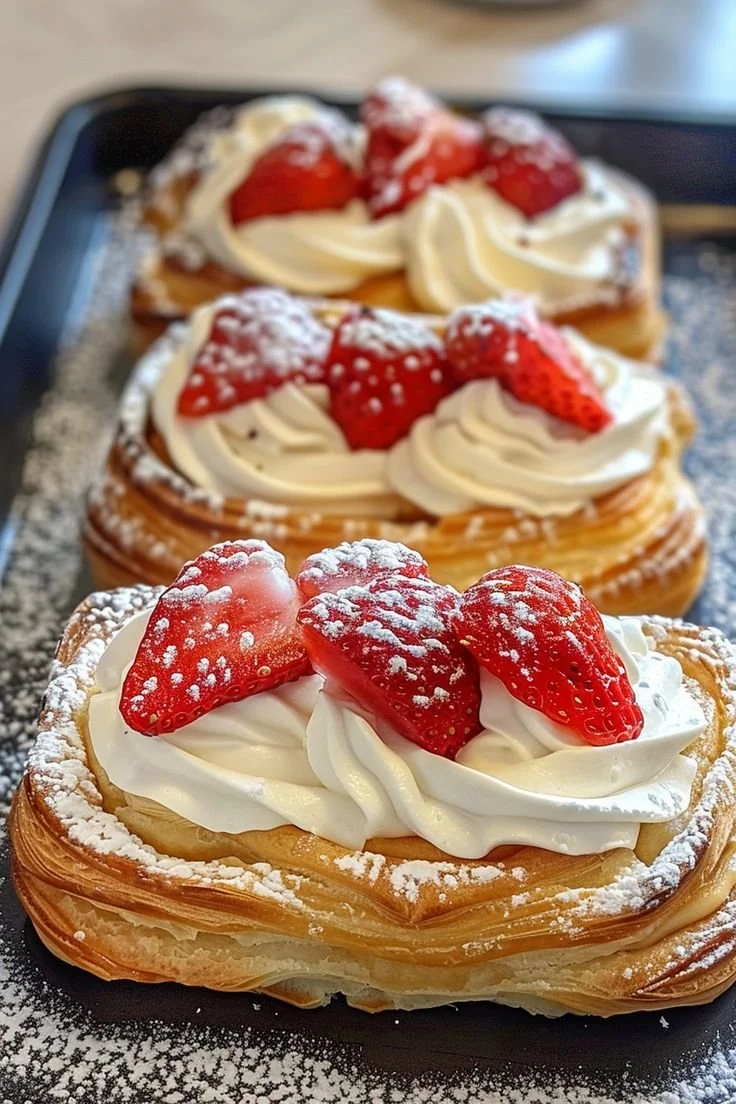 Tartelettes aux fraises garnies de fromage à la crème délicieuses et colorées.