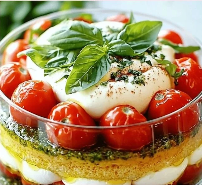 Savoureux tiramisu salé aux tomates et mozza, un plat original à partager.