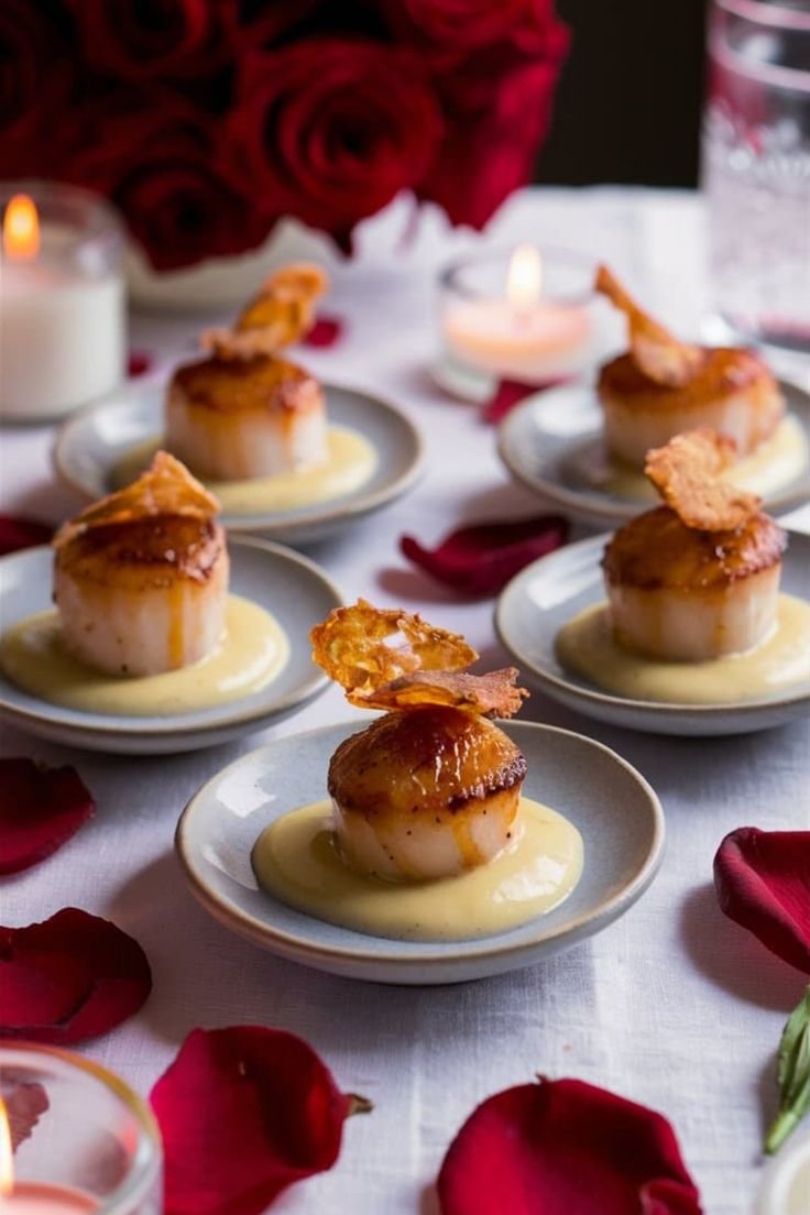 Idées pour un apéro gastronomique de la Saint-Valentin, Bouchées de Saint-Jacques en Crème de Safran