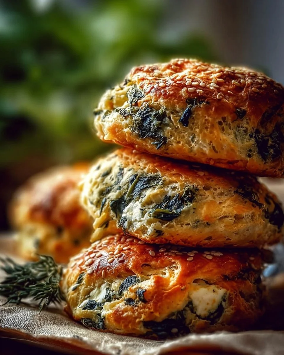 Biscuits de spanakopita garnis d'épinards et feta sur une assiette