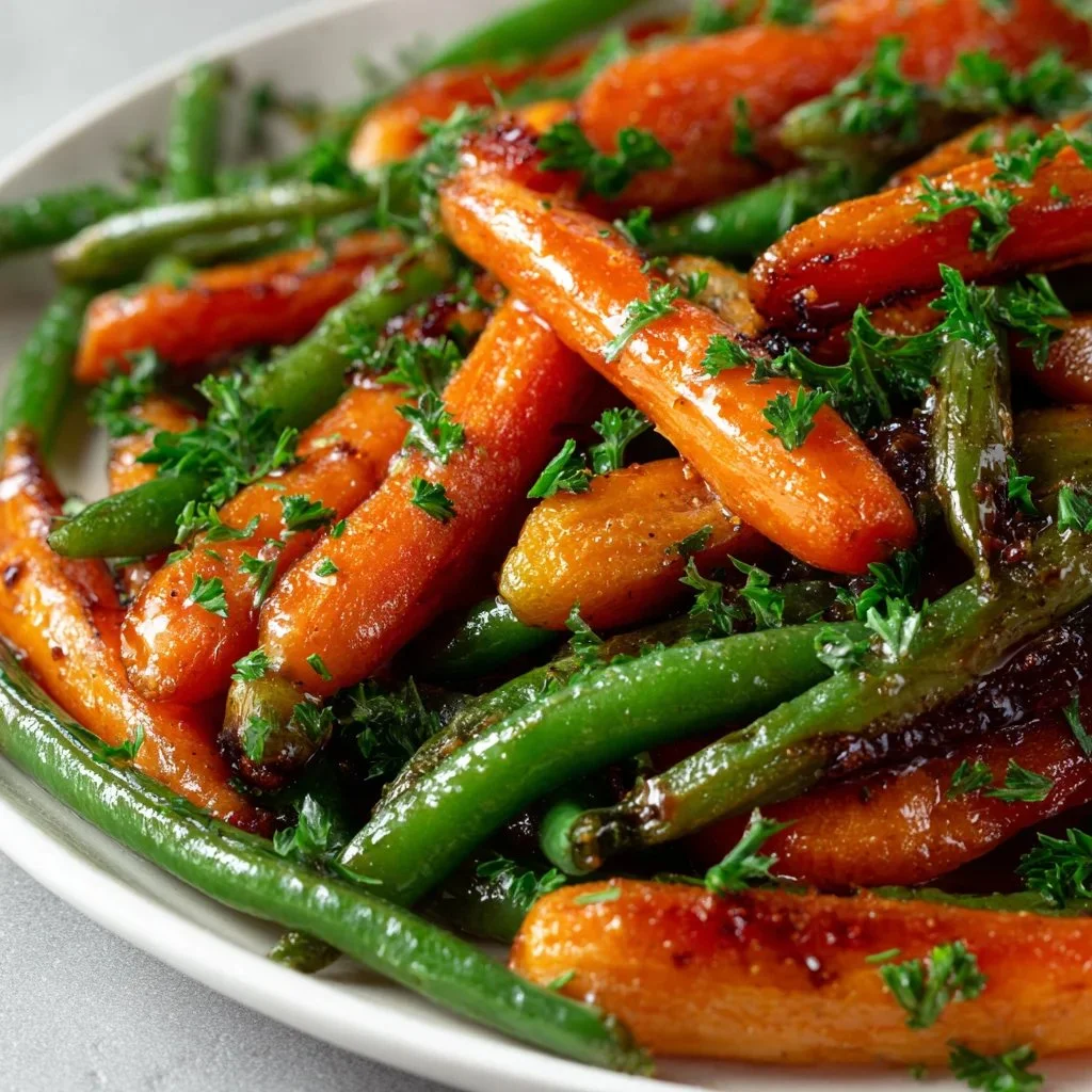 Carottes glacées au miel et haricots verts