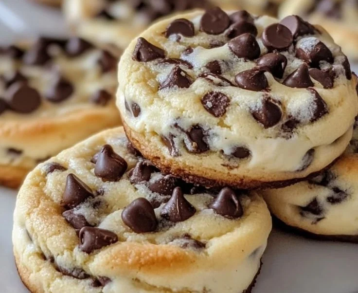 Delicious chocolate chip cheesecake cookies on a baking tray