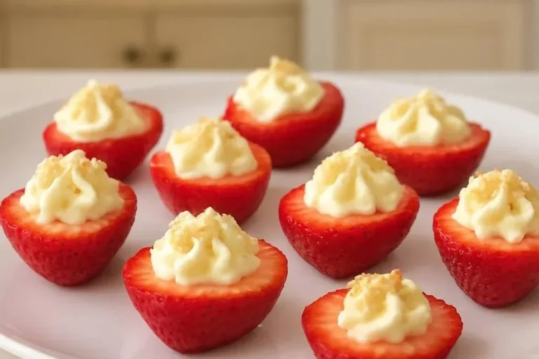 Deviled strawberries filled with creamy mixture, a delightful dessert treat